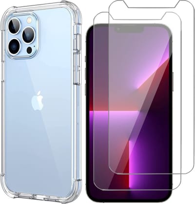 Hoesje geschikt voor iPhone 13 Pro - Anti Shock Siliconen Case Transparant Hoes - 2x Screenprotector Gehard Glas Beschermglas Tempered Glass Screen Protector