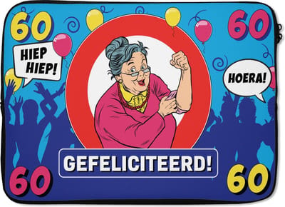 Laptophoes 14 inch - Verjaardag - 60 Jaar - Jubileum - Laptop sleeve - Binnenmaat 33x23 cm - Zwarte achterkant