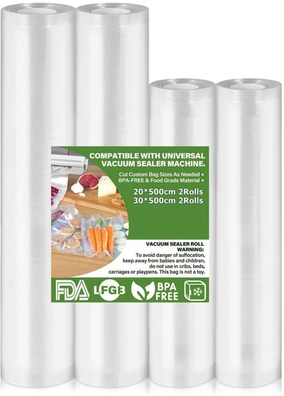 Vacuümrollen Vacumeerfolie - 20/30 cm x 500 cm 4 stuks - Vacumeerrollen Voedsel - Vacuumzakken - Vacumeerzakken geschikt voor iedere Vacumeermachine - Geschikt voor Diepvries, Magnetron en Sous Vide Koken - BPA-Vrij