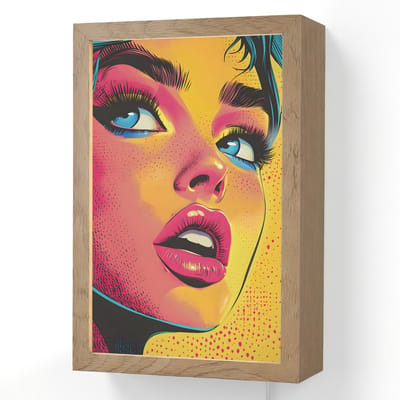 Wandlamp 20x30 cm - Oplaadbaar - Close-up - Vrouwengezicht - Stippen - Geel - Wandlampen binnen woonkamer - Slaapkamer lamp met kabel - Decoratieve nachtlamp - Vloerlamp snoer