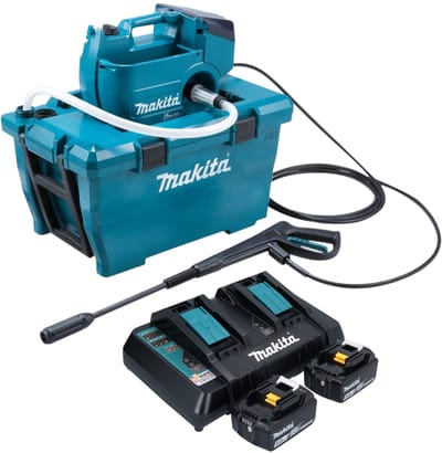 Makita DHW 080 PT2K Snoerloze hogedrukreiniger 36 V ( 2x 18 V ) 80 bar 380 l/u Borstelloos + 2x oplaadbare accu 5.0 Ah + dubbele lader