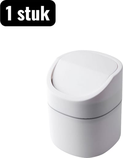 1 stuk - Prullenbak - Mini Bureau Prullenbak - Compact deksel voor op kantoor - opbergbak voor papier en afval - Push-cover-stijl - Wit