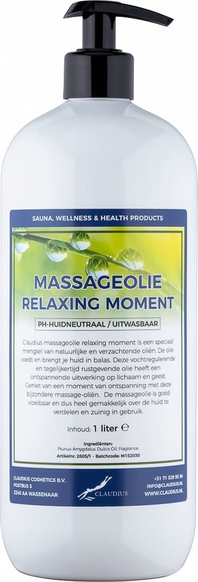Massageolie Relaxing Moment 1 liter met gratis pomp - 100% natuurlijk - biologisch en koud geperst