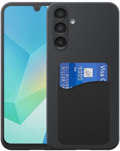 Geschikt voor Samsung Galaxy A16 Telefoonhoesje met Siliconen Pasjeshouder - Flexible Back Cover Case Siliconen TPU with Silicone Cardslot - Zwart - Smartphonica geschikt voor Samsung Galaxy A16