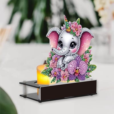 Diamant schilderen kandelaar voor tafeldecoratie 12 x 14 cm - Olifant kaarsenhouder voor bruiloft en feest, stijlvolle kaarsenhouder en unieke decoratie