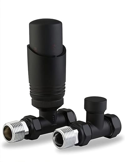 Thermostatische Radiator Klep - Verwarming Ventiel Set - Energie Besparen - Mat Zwarte Afwerking - 15mm x 1/2" - Zwart