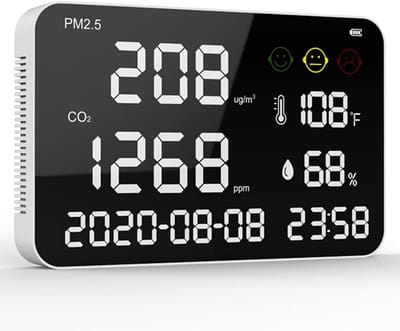 CO2-meter Luchtkwaliteit - Luchtkwaliteitmeter Vochtigheid - Binnenlucht Monitoren - Ingebouwde Batterij Alarm - 36 x 23 x 4.5 cm - Wit