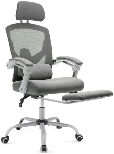 Ergonomische Bureaustoel met Voetensteun - Directiestoel / Netbespannen Office Chair - Verstelbare Hoofdsteun & Lendensteun - 125 kg Draagvermogen