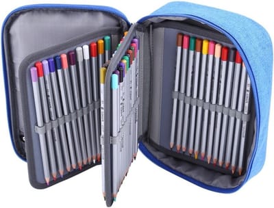 72 Compartimenten Multi-Layer Opbergdoos met Rits voor Kunstenaars en Studenten, Turquoise Blauw, 24 x 18 x 6.5 cm, Ideaal voor Creatief Werk en Kantoorbenodigdheden