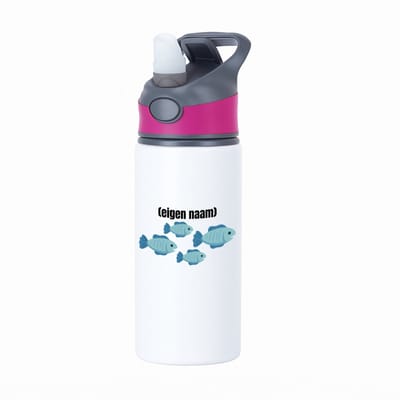 Hacebo® - groep vissen met eigen naam waterfles met rietje roze - Vis - vissen liefhebbers - iemand die houdt van vissen - verjaardag - cadeau - kado - geschenk - water fles - 650ML