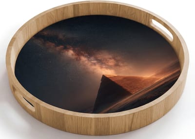 Dienblad rond 40x40 cm - Schootdienblad hout - Piramide - Woestijn - Licht - Borrelplank rechthoek - Plateau houten dienbladen