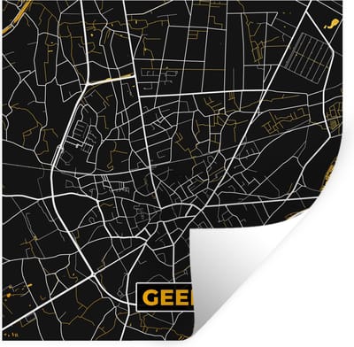 Muurstickers - Sticker Folie - Stadskaart - Geel - Kaart - Plattegrond - Goud - 100x100 cm - Plakfolie - Muurstickers Kinderkamer - Zelfklevend Behang XXL - Zelfklevend behangpapier - Stickerfolie