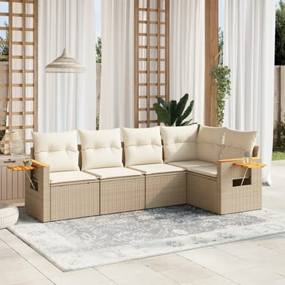 vidaXL - 5-delige - Loungeset - met - kussens - poly - rattan - beige