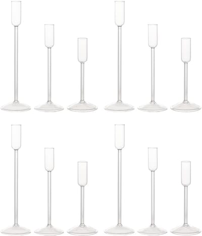 Set van 12 Glazen Kandelabers Kegelvormig - Decoratieve Kaarshouders voor Feest, Bruiloft en Tafeldecoratie