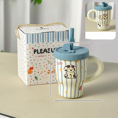 Nieuwe Keramische Zomer Waterbeker Beker met Rietje voor Meisjes met Hoge Looks Schattige Kinderen Koppels Koffiekop Casual Beker 350ml white
