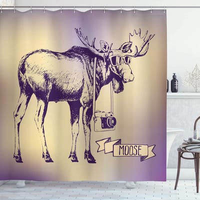 ABAKUHAUS Rendier douchegordijn – Cameradesign – 175x180 cm – Beige
