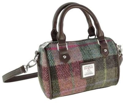 Bowlingtas mini Kilbride Gedempt Groen & Paars Tartan- 17x 20x11 - Harris Tweed - Glen Appin of Scotland