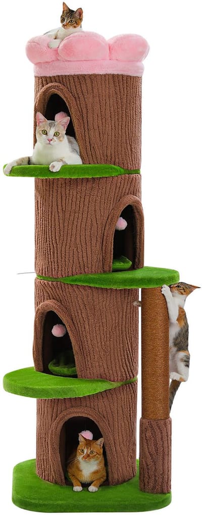 Kattenu PureWood ColorFlower Large - Houten krabpaal boomstam - krabpaal hout voor katten - krabpaal hout design