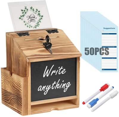 Dailygoods- Suggestiebox Afsluitbaar - Donatiebox met Slot - Stembus - Commentaarbox - Dispenserbox - Inclusief 50 Suggestiekaarten - 25 x 17 x 10 cm
