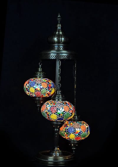 Turkse vloerlamp - Mozaïek lamp - Multicolour 3 bollen - Hoogte 100 cm - Handgemaakt en uniek