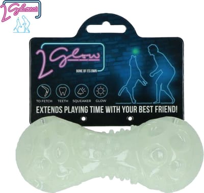 2 Glow Bone of its own - Hondenspeelgoed - Kauwspeeltje - TPR Rubber - ø 6,4 cm - Glow in the dark