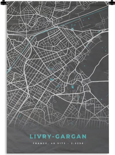 Wandkleed - Wanddoek - Livry-Gargan - Frankrijk - Plattegrond - Kaart - Stadskaart - 120x180 cm - Wandtapijt