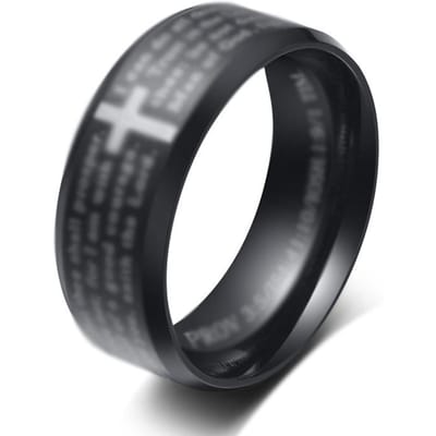 Europese en Amerikaanse Inspirerende Kruis Schrift Titanium Stalen Ring 7# black