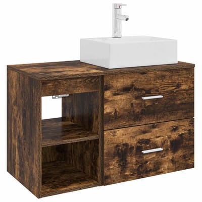 vidaXL - Badkamermeubel - Set - 2 - st - Gerookt - eiken - Bewerkt - hout