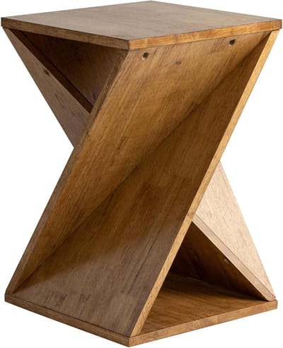 Boerderij bijzettafel - Rustieke plantenstandaard - Woonkamer meubel - Gedraaid ontwerp - 40x40x61 cm - Natuurhout