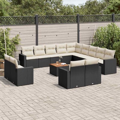 vidaXL - 14-delige - Loungeset - met - kussens - poly - rattan - zwart