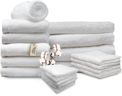 Miss Towels - Familieset - Wit - 5 Sterren Hotelkwaliteit Handdoeken - Badlakens - Gastendoekjes - Washandjes - 6+4+4+6 stuks - Made in Portugal