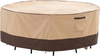 Famanu – Ronde tuinmeubelhoes - en uv-bestendige beschermhoes voor ronde eettafels en tuinsets - stof - weerbestendig voor buitengebruik - diameter 183 cm - hoogte 70 cm