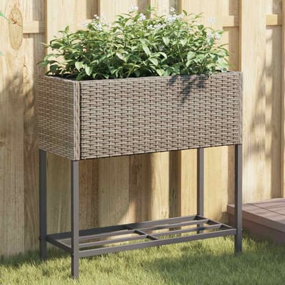 vidaXL - Plantenbak - met - schap - poly - rattan - grijs