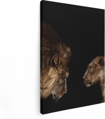 Artaza Canvas Schilderij Leeuwenfamilie - 30x40 cm - Klein - Wanddecoratie Dierenkop - Muurdecoratie Woonkamer - Kamer Accessoires
