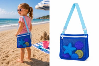 Strandtas Kind 2-6 Jaar – Speelgoedtas met Rits en Verstelbare Schouderriem – Blauw – 20 x 25 cm