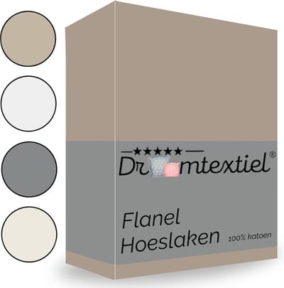 Droomtextiel Hoeslaken Flanel Taupe - 200x200 cm - Superzacht - 100% katoen