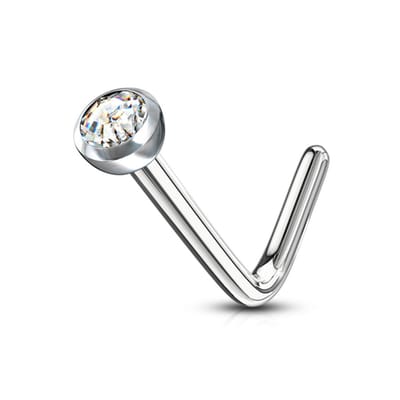 Neuspiercing L-bend steen ingelegd 2mm - wit - LMPiercings