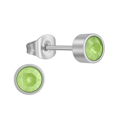 Aramat Jewels | Oorbellen | Lichtgroene kristal oorstekers – 5mm zilver RVS | | | |5mm | Staal | Kinderen, Volwassenen | Verkleurd niet