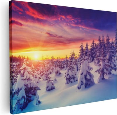 Artaza Canvas Schilderij Bergen - 40x30 cm - Klein - Wanddecoratie Winter - Muurdecoratie Zon - Kamer Accessoires Bos