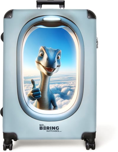 NoBoringSuitcases.com® - Koffer groot - Reiskoffer lichtgewicht - Doorkijkje met blauwe dino die een duim opsteekt - Rolkoffer met 4 wielen - Grote trolley XL - 98 liter bagage