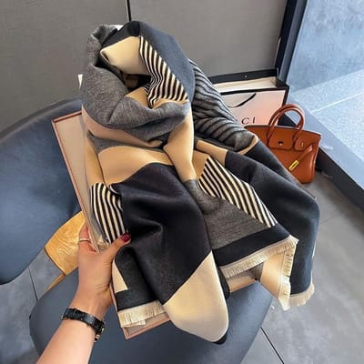 Luxe Kasjmier Dames Streep Sjaal Winter Warme Sjaal En Wikkel Bandana Pashmina Vrouwelijke Foulard Vierkant Dikke Deken Poncho One Size