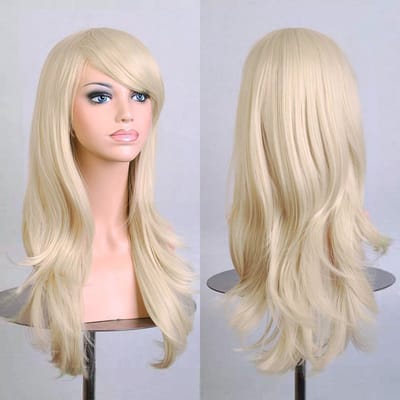 KIMU® Luxe Lange Lichtblonde Pruik Schuine Pony - Witblond Lady Gaga Festival