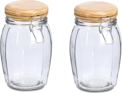 Zeller Weckpotten/inmaakpotten - 2x - 1.2L - glas - met beugelsluiting - D12 x H19 cm