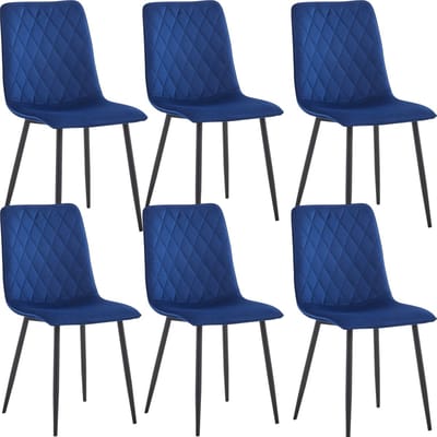 Colenis® - Elise Eetkamerstoel - Set Van 6 - Blauw - Velvet - Fluweel - Industrieel