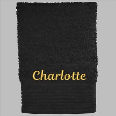 Handdoek met naam - geborduurd en gepersonaliseerd - in zwart - Mt 70 x 140 cm