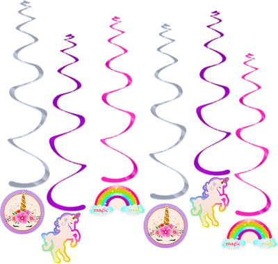 Q2Party - Eenhoorn Swirl - Slinger - Glitter - Versiering - Verjaardag - decoratie - Feest - Hangdecoratie – 6 stuks