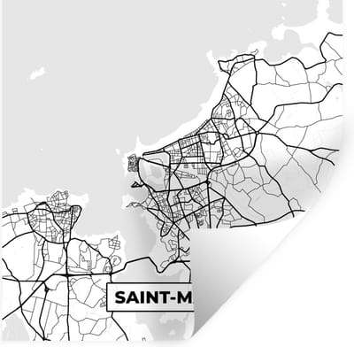 Muurstickers - Sticker Folie - Frankrijk – Saint-Malo - Plattegrond – Stadskaart – Kaart - Zwart wit - 100x100 cm - Plakfolie - Muurstickers Kinderkamer - Zelfklevend Behang XXL - Zelfklevend behangpapier - Stickerfolie