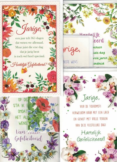 Luxe wenskaart - van harte gefeliciteerd - bloemen - felicitatie - lief - set van 5 - 5x wenskaart