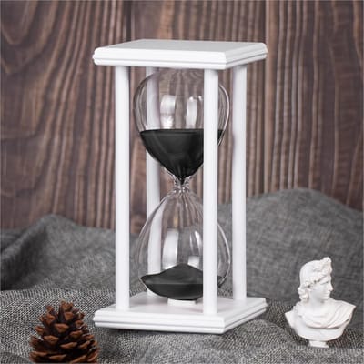 Zandloper Timer - Zandklok Keuken - Koken Tijdmeting - Houten Frame - 20cm Hoog - Wit Zwart
