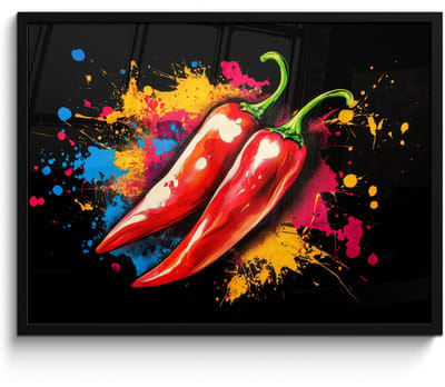 Poster in lijst - Fotolijst 70x50 cm - Posters - Peper - Graffiti - Verf - Abstract - Modern - Kleurrijk - Posterlijst zwart - Decoratie - Wanddecoratie woonkamer - Muurdecoratie slaapkamer